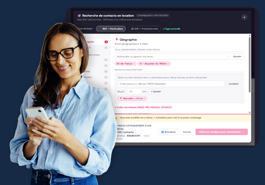 Aperçu du simulateur de recherche de contacts en location